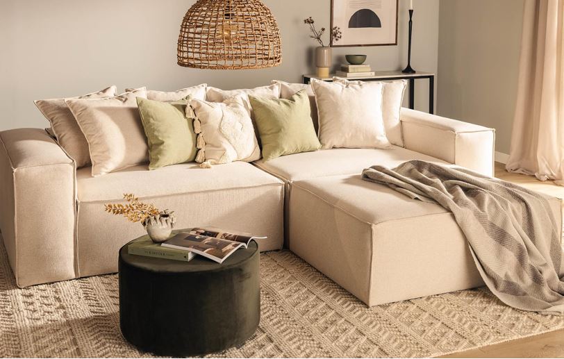 Copy of Stockholm L - shaped Sofa, Chenille Beige, removable & washable covers - Scandinavian Stories by Marton